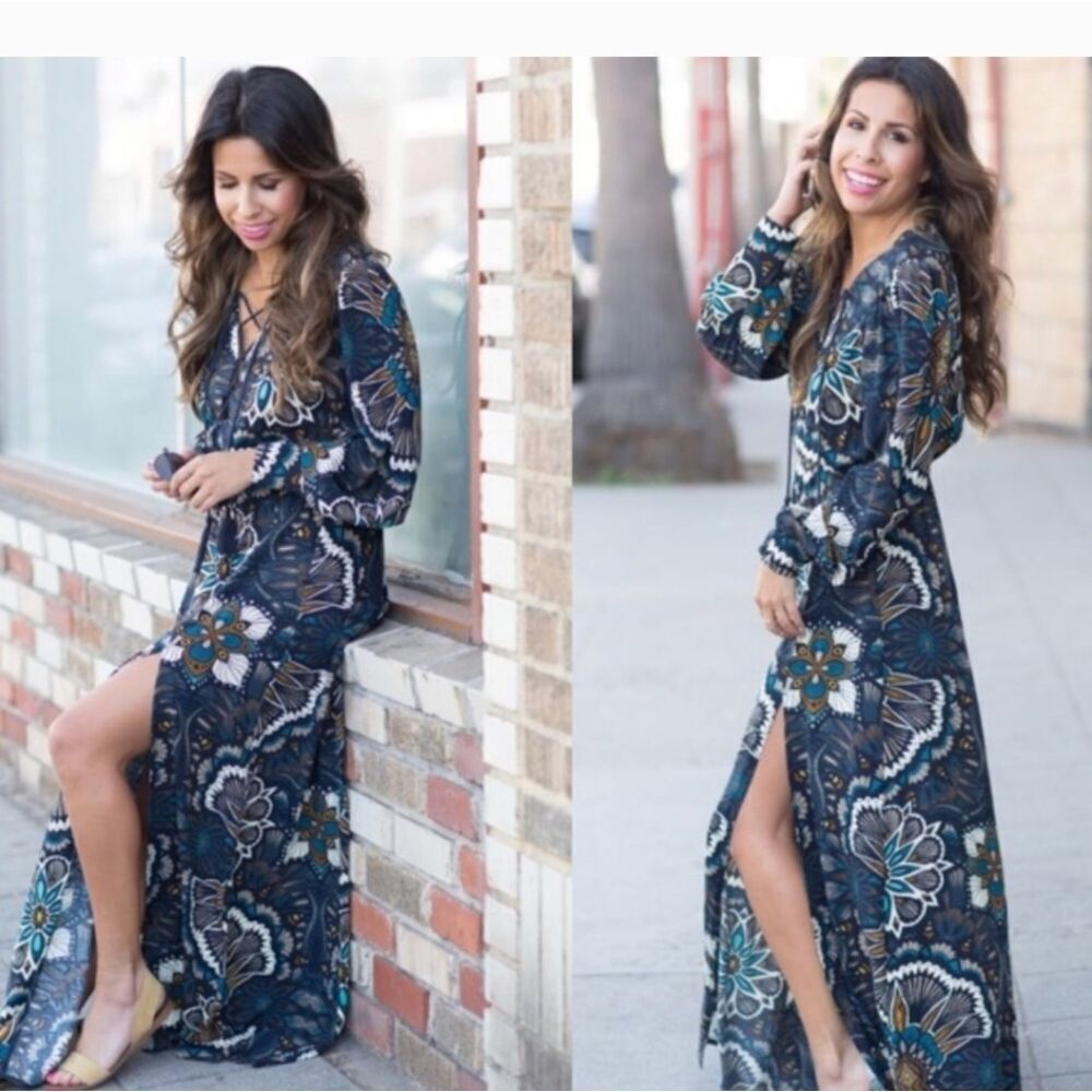 H&M Navy Floral Long Sleeve Dress